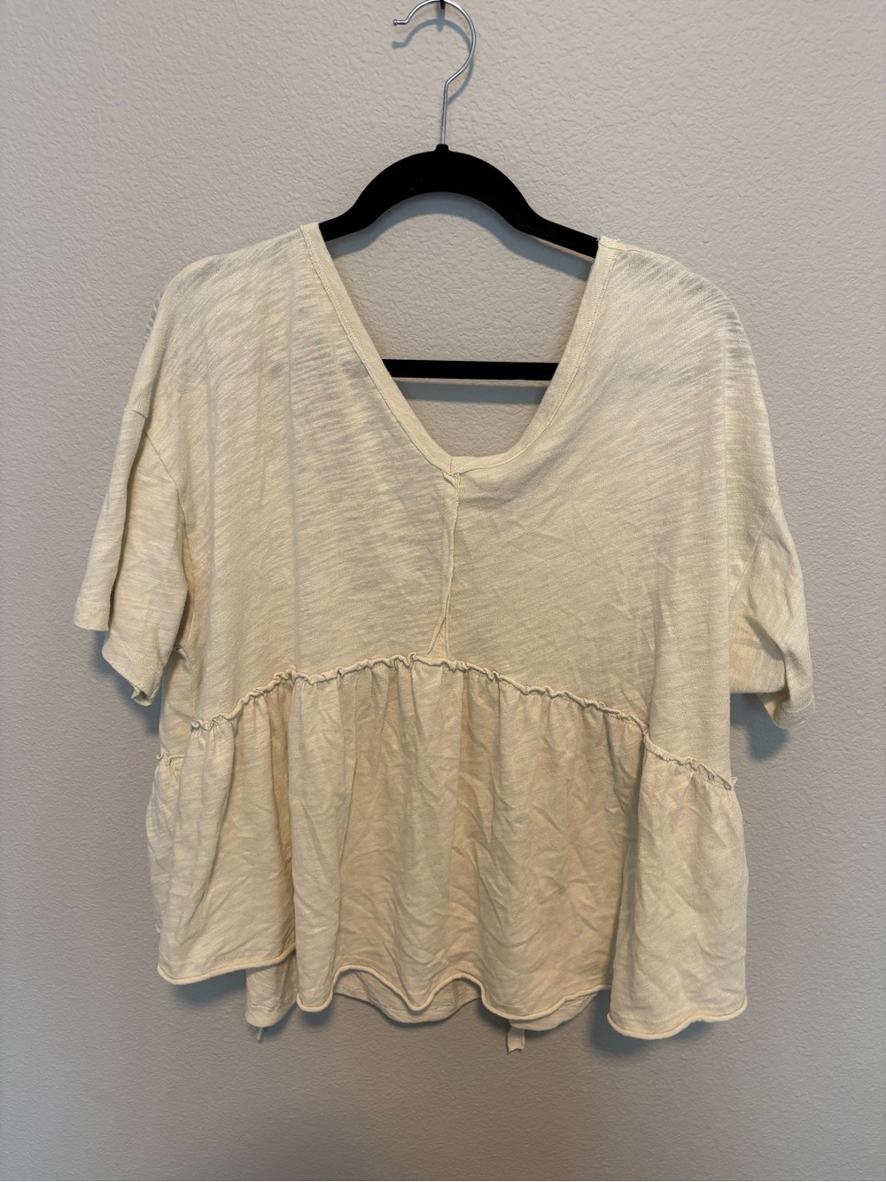 American Eagle Open Back Peplum Top XL Cream Tie Back Flowy